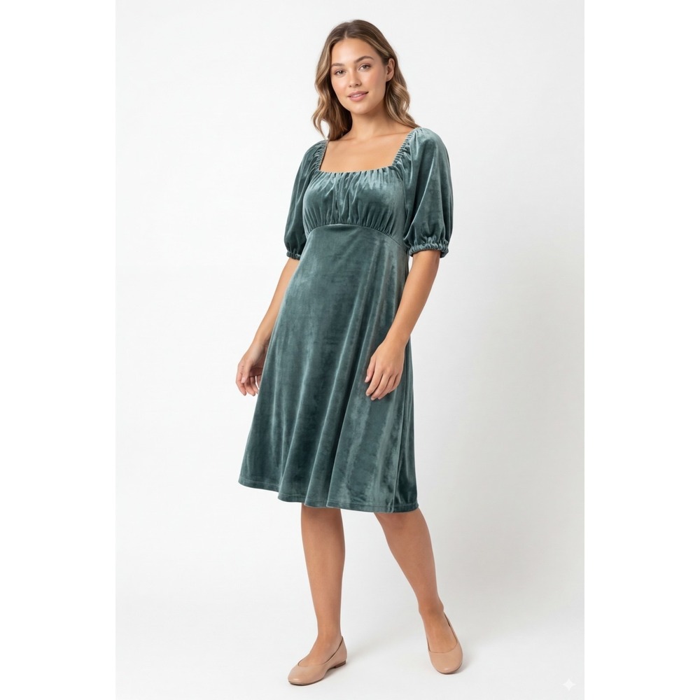 The Children's Place Womens Christmas Shorts Sleeve Velour A-line Dress Green